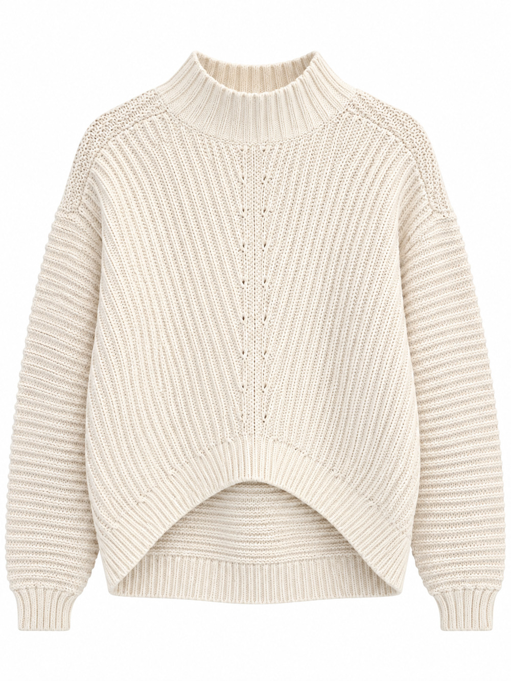 Lucky Brand Mock Neck Sweater Women's Large Ivory Cotton Ribbed Knit Pullover